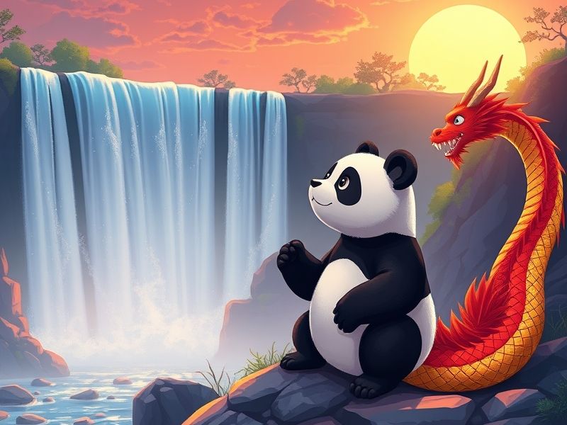 The magnificent waterfall guards the mountain path